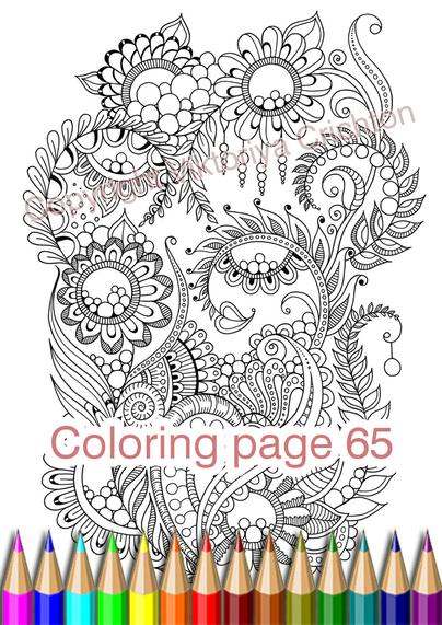 Zendoodle Coloring flowers, coloring page 65 for adults, graphic handmade, zentangle art, abstract patterns.