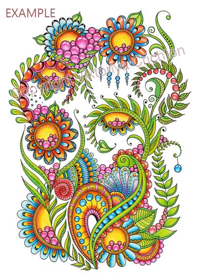 Zendoodle Coloring flowers, coloring page 65 for adults, graphic handmade, zentangle art, abstract patterns.