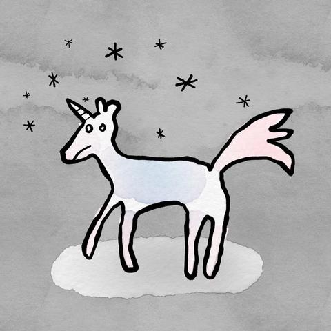 Schnelle digitale Zeichnung: Einhorn, das nicht so recht zufrieden aussieht.