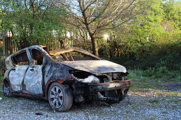 A burned car in at parsons cross park in sheffield uk