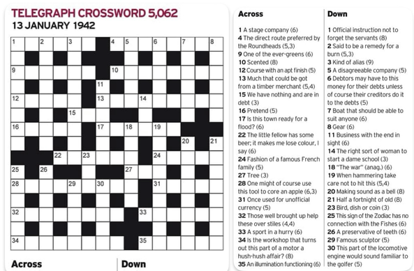 The Telegraph crossword published in WW2, to get smart people into Bletchley Park!