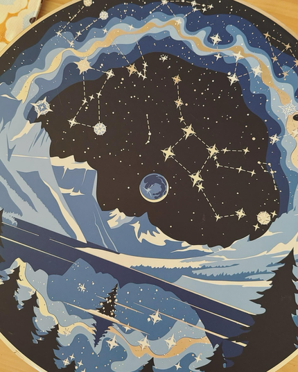 A photo of a box with illustrations of the night sky