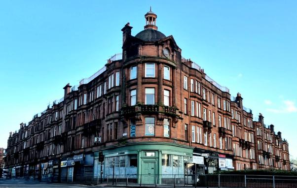 A grand Edwardian Glasgow tenement building.