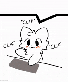 A boykisser tapping away at a little keyboard. The words "clik clik clik" surround them. There are no thoughts in the boykisser's head.