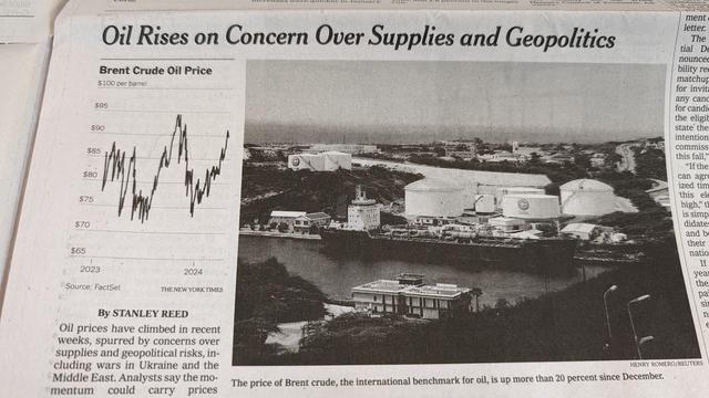 NYT headline: "Oil rises on Concern over Supplies and Geopolitics"
