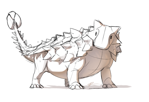 Digital sketch of the ankylosaurian Zuul