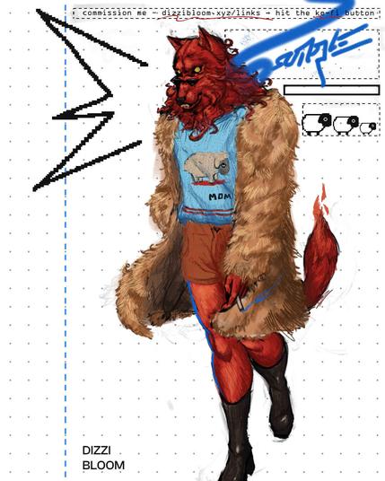 a red wolf lesbian in a fur coat strutting. she gas on ann deuleumester boots, shorts, and a sweater with a sheep on it