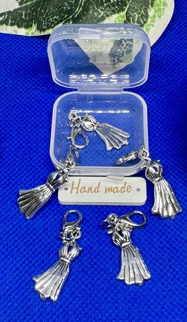 Little Silver Dress Handmade Stitch Marker Set with FREE cube storage case!