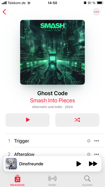 iOS Music app, Album view of „Ghost Code“ by Smash Into Pieces. Released today.