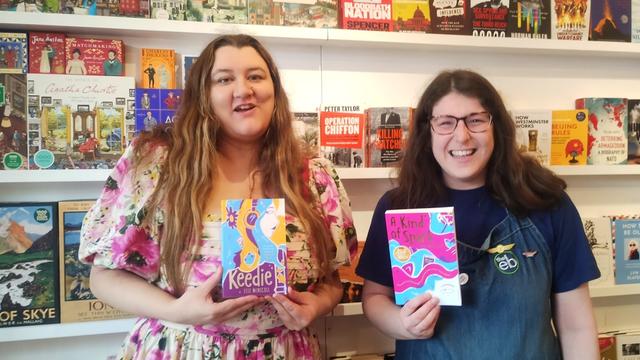 Author Elle McNicoll with children's books specialist Fiona in the Edinburgh Bookshop