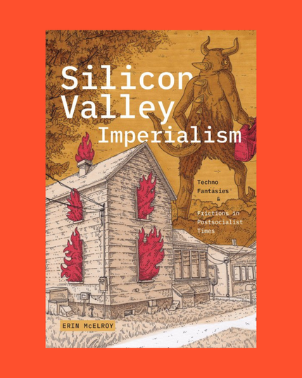 Cover of Silicon Valley Imperialism, with a beast figure standing over a burning house