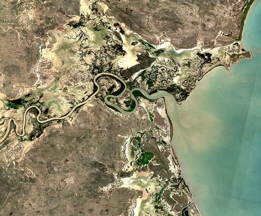 aerial image - river delta and coast