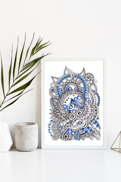 Winter Zenart 2_ Abstract modern drawing in zenart style, handmade. Digital art print, interior poster.