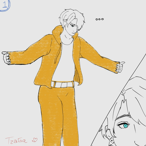 Arin observa su uniforme, luego voltea a ver a alguien más.