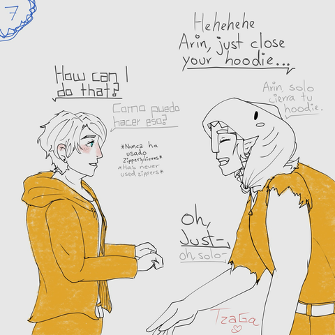 Arin hablando con Foolish en lenguaje de señas, preguntando como hacer lo que quiere.