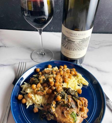 Moroccan chicken served with Marquette wine.