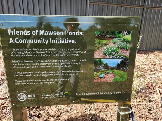 Close up of sign, banging on about how it's a COMMUNITY initiative, and not a govt planting, although recognising help from govt and the Woden Valley Community Council.