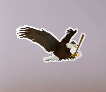 Our eagle mascot is playing baseball.