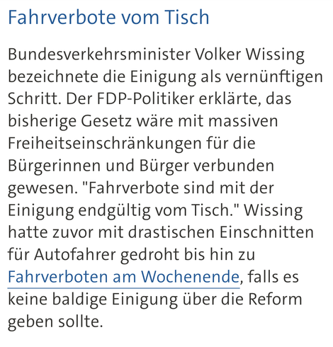 Fahrverbote von Tisch - Screenshot des Artikels der Tagesschau