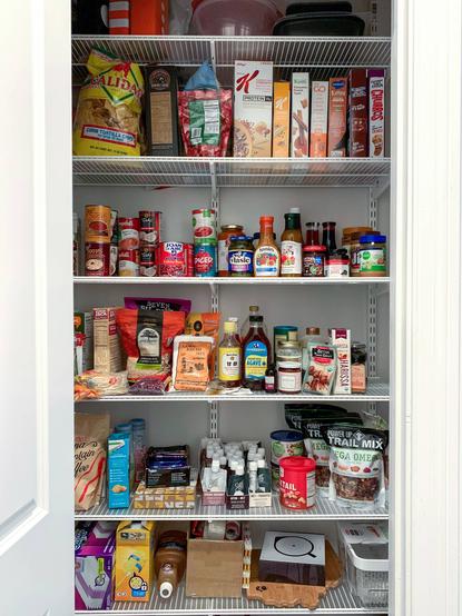 Pantry filled with shelf stable foodstuff