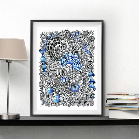 Winter Zenart 3_ Мodern abstract drawing in zenart style, handmade. Digital art print, interior poster.