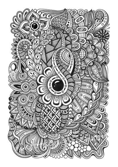 Chamomile_Abstract modern handmade drawing in zenart style. Digital art print, interior poster.