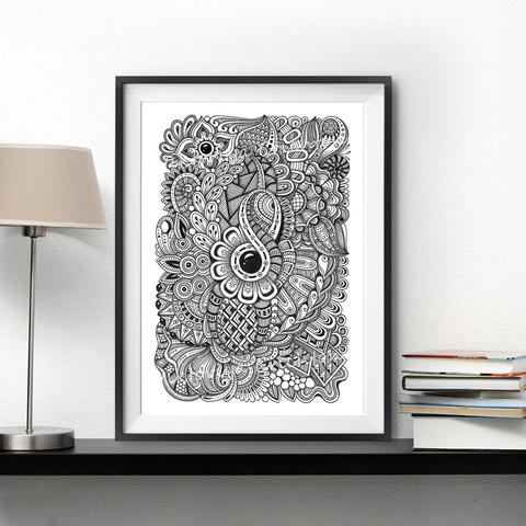 Chamomile_Abstract modern handmade drawing in zenart style. Digital art print, interior poster.