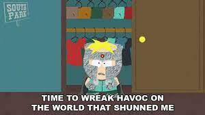 butters as professor chaos saying 'time to wreak havoc on the world that shunned me'