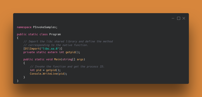 C# code using p/invoke.