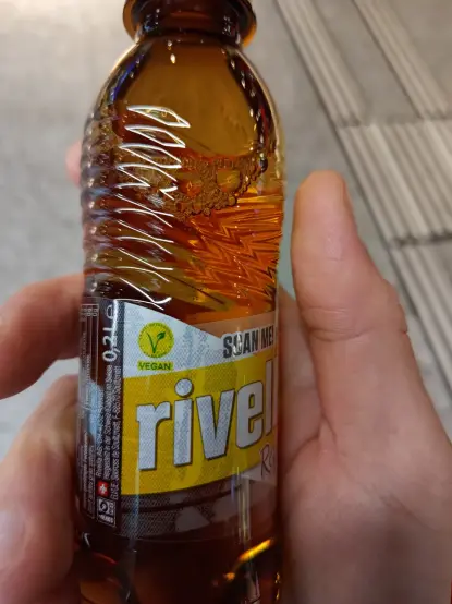 Bottle of new type of Rivella that is vegan. It's an sparkly water type of product, so I don't really know why they put milk derivates there... But it's a start.
