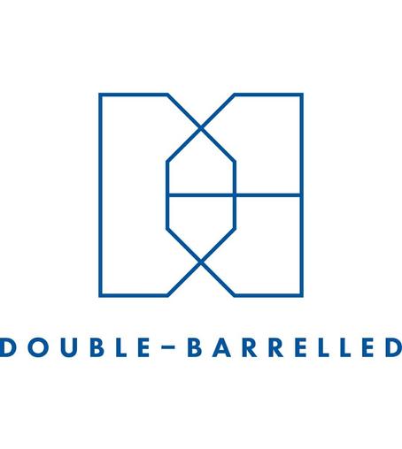Logo of Double - Barrelled Brewery.
A stylised capital D and B connected in straight lines with the middle looking a bit like a fermenting vessel (guessing this might have been the designers idea?)
Underneath the words DOUBLE - BARRELLED