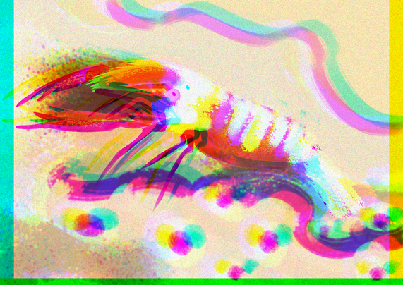 Emperor shrimp with club lights and implied music.