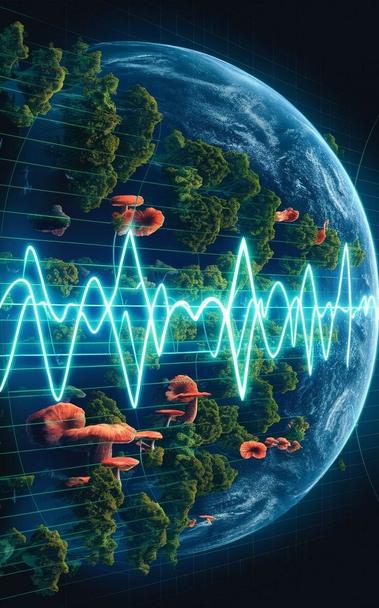 « Generated by ideogramai »
(A waveform similar to the measurement results of an oscilloscope) The earth is likened to the x-axis, and the trees and mushrooms are expressed as growing in a zigzag pattern between positive and negative directions.