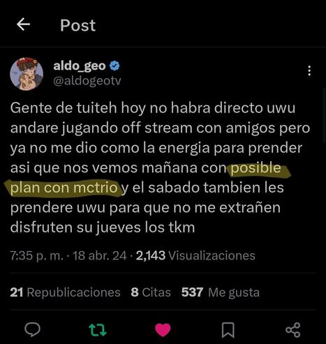 Tweet de Aldo