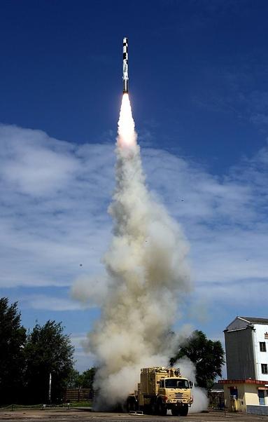 The BrahMos (also designated as PJ-10)[13] is a medium-range ramjet supersonic cruise missile that can be launched from submarines, ships, fighter aircraft or TEL.[14] It is a joint venture between the Indian Defence Research and Development Organisation (DRDO) and the Russian Federation's NPO Mashinostroyeniya, who together have formed BrahMos Aerospace.