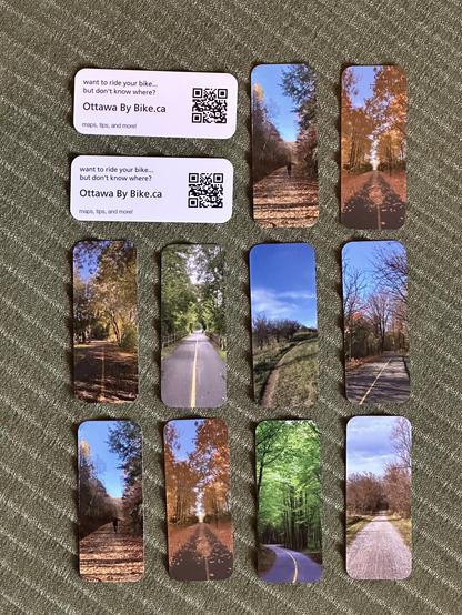 business cards showing multiple bike paths around Ottawa.

The card says: “want to ride your bike… but don’t know where? OttawaByBike.ca maps, tips, and more!