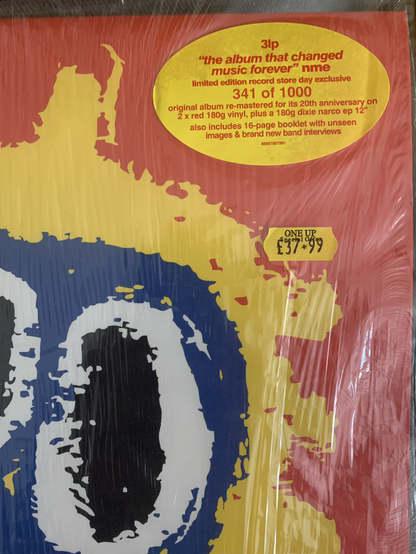 Close up of the hype sticker and price label of a now defunct record shop in my hometown. Tragic but there’s some very good independent shops filled the void since.
