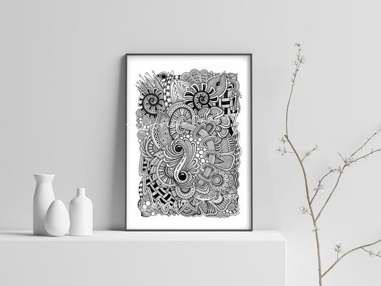 Zenart 2. Abstract modern handmade drawing in zenart style. Digital art print, graphic interior poster.