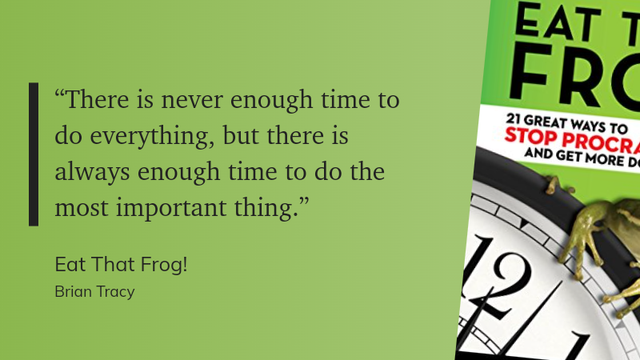 "There is never enough time to do everything, but there is always enough time to do the most important thing."

Eat That Frog!
Brian Tracy