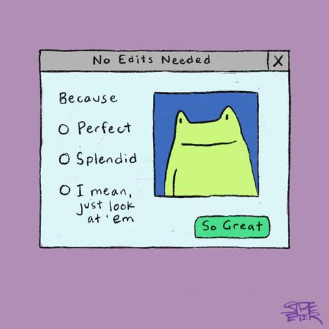 Drawing of dialog box showing a perfect frog