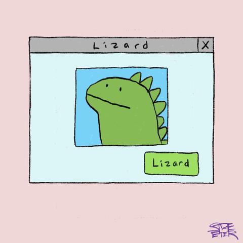 Drawing of dialog box about a lizard