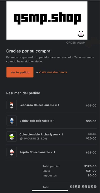 Carrito de compras de QSMP.SHOP con Pepito y sus hermanos.