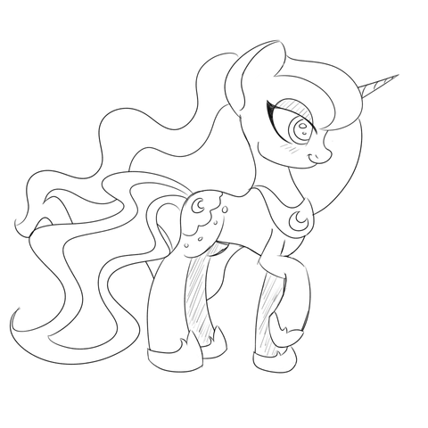 Princess Luna in black and white lineart style. A doodle with minimal details, but she still looks awesome!