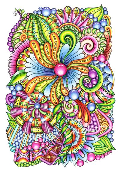 Magic zenart flowers (zendoodle)_38. Abstract drawing in zenart style for home interior.