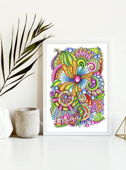 Magic zenart flowers (zendoodle)_38. Abstract drawing in zenart style for home interior.