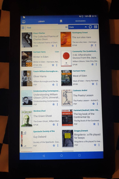 An clean and functional Lenovo tablet running Librera ebook app with books in the menu. All of which are legally purchased.