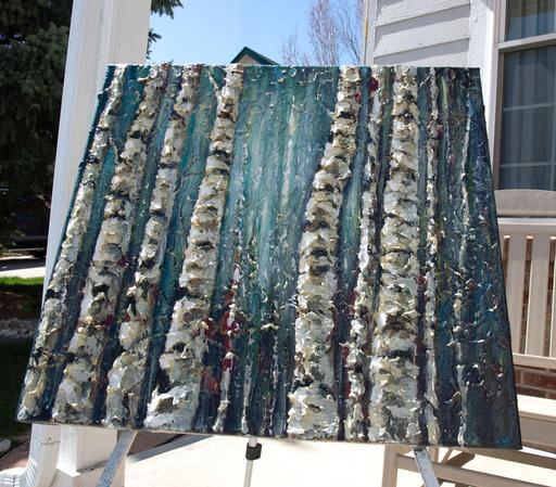 Abstract birch tree forest original painting with impasto texture in oil on canvas. This artwork is ready to hang.
Limited time only 🌷   “Birch trees stand in mist, Thick paint whispers nature's breath, Forest dreams in hue.” - Haiku
Immerse yourself in the tranquil essence of the woods with ‘Whispers of the Forest.’ This mixed media masterpiece showcases a peaceful forest scene through a textured oil painting. The impasto technique gives life to the birch trees with tactile strokes. A harmony of white and beige is at the heart, surrounded by a symphony of dark and warm hues that add layers of depth. The abstract allure beckons you to delve into the vibrant colors and detailed textures, allowing the forest’s cadence to elevate your soul.
