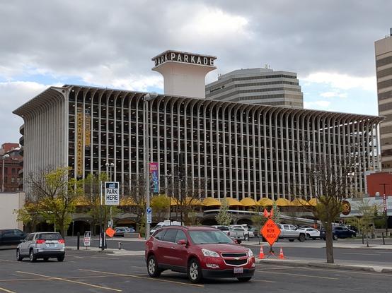A photo of the "Parkade" in downtown Spokane, Washington.