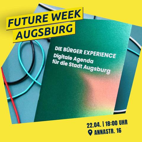 Heute startet die Futureweek. Heute Abend stellt der Digitalrat der Stadt Augsburg seine "Bürger Experience" vor.

Von 18:00 – 20:00 Uhr in der Zwischenzeit (Annastraße 16) findet die Präsentation der Digitalen Agenda statt. An insgesamt 6 Themeninseln gibt es Schwerpunkt-Themen zu erleben:

1.	Orientierung im Raum + Kahoot Quiz „Testen Sie Ihr Wissen rund um Digitalisierung“
2.	Digitale Agenda – Backlog Priorisierung und Feedback
3.	KI/ChatJPT – Erleben und Nutzen im Alltag
4.	Datenschutz im Alltag
5.	CyberSecurity Escape Game