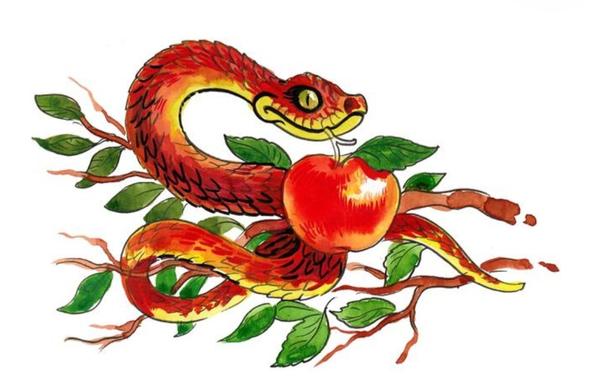 Disegno Alamy con la mela ed il serpente del peccato originale